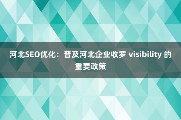 河北SEO优化：普及河北企业收罗 visibility 的重要政策